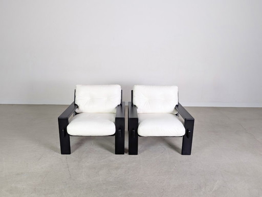 Set of 2 original armchairs Asko Finland Esko Pajamies leather armchair