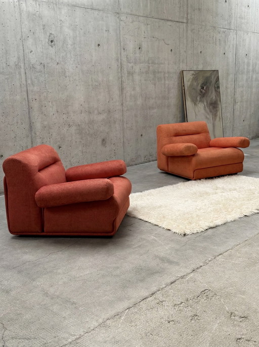 2x COR “CONCHA” JO OTTERPOHL LOUNGESTOEL ORANJE-RODE STOF JAREN 60