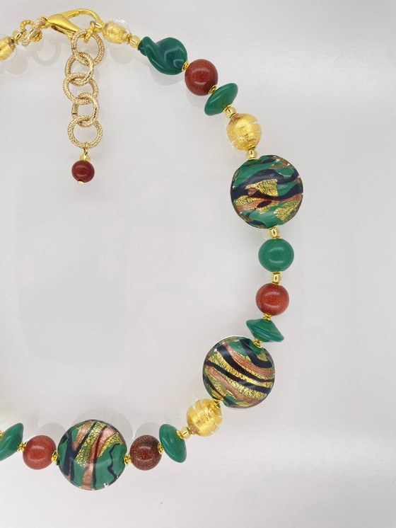 Image 1 of Collana artigianale in Vetro di Murano – lavorazione al lume con foglia oro e avventurina