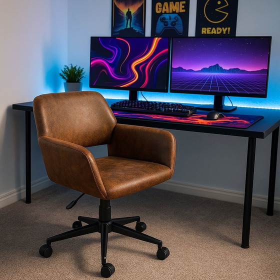 Image 1 of Urban Meuble vintage office chair in suede fabric, swivel, height-adjustable and with 5 castors ROSS KD SUEDE BROWN BLACK