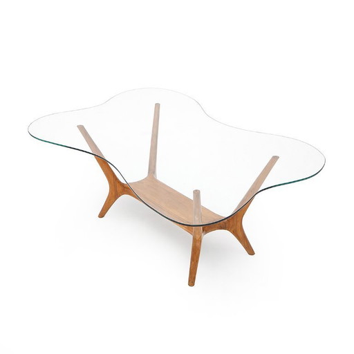 Italian Coffee Table in Wood and Glass, 1950s