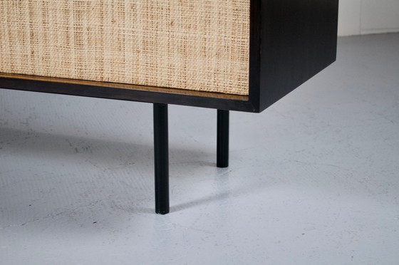 Image 1 of FLORENCE KNOLL SIDEBOARD MODEL 116 WOOD, LEATHER AND RAFFIA 1960