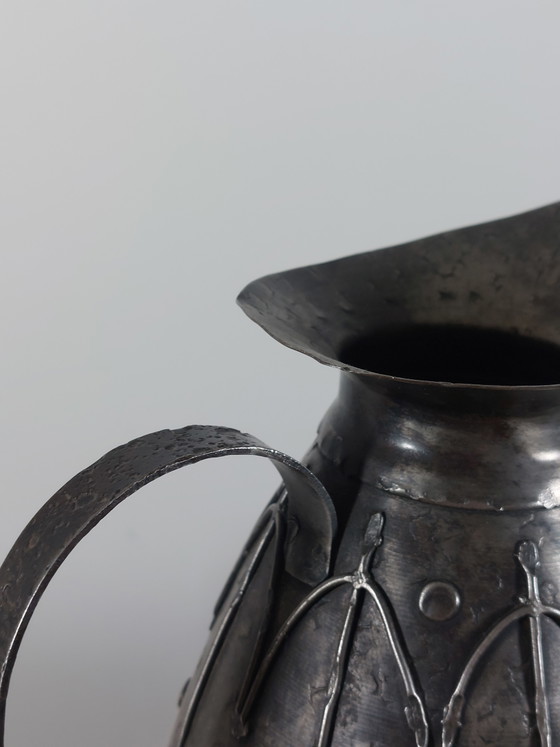 Image 1 of Hand-forged arts and crafts metal jug, carafe, vase, Brutalist style, France