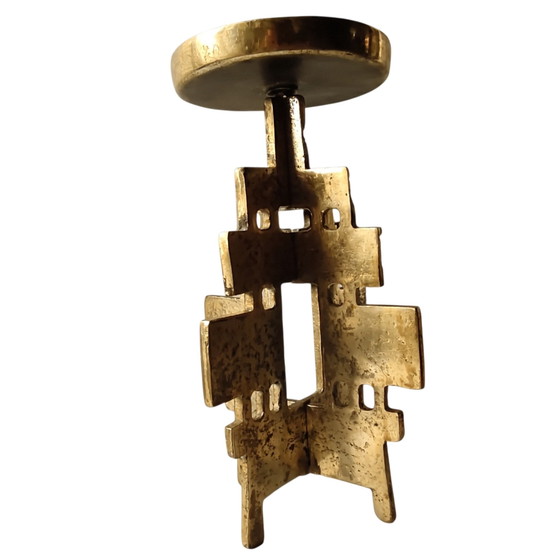 Vintage Brutalist Brass Pricket Candlestick - Mid-Century Modern Geometric Candle Holder (22 cm), Gold (photo 2 of 15)