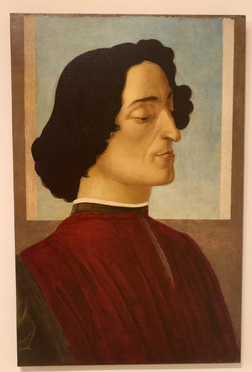 Sandro Botticelli "Porträt des Giuliano de' Medici" – 1:1 Museumsqualität Druck auf starrer Platte (54x36 cm)