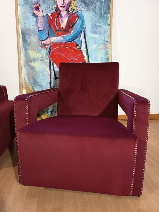 Image 1 of CASSINA 2X Poltrone 637 UTRECHT  (NUOVE MAI USATE) in Velluto 13L Ortigia/Plum con Cuciture in filo Naturale a punta Cavallo