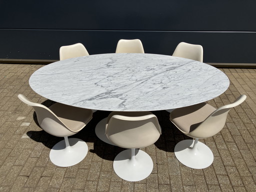 Originele Knoll Tulip Ovale Tafel En 6 Knoll Tulip Stoelen Topstaat!