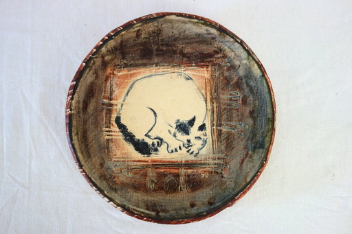 Plato grande de cerámica vintage con motivo de gato