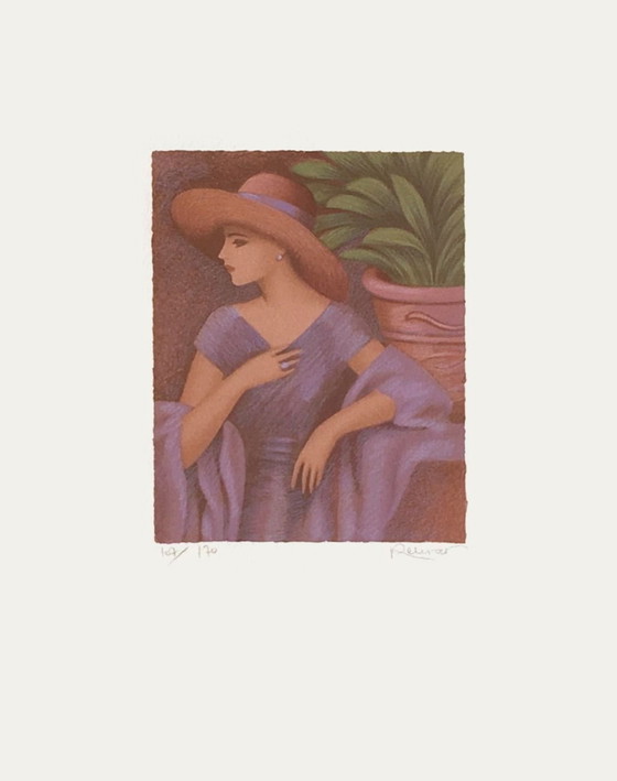 Image 1 of Annie RETIVAT Femme à la robe violette Gesigneerde litho 1990