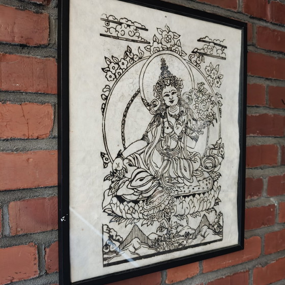 Image 1 of Framed Tibetan Buddhist Artwork – Zen / Boho Wall Decor