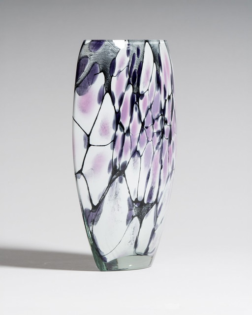 Grand vase en verre d'art de Murano 1980 - Soufflé à la main - Violet Noir Blanc Postmoderne Italien