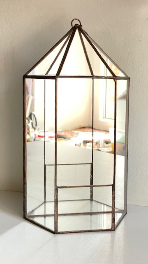 Fioriera vintage in vetro e ottone