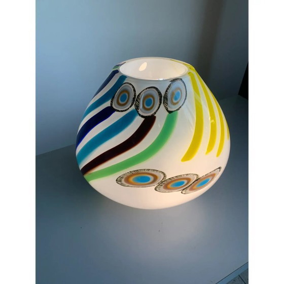 Image 1 of Milky-White Murano Glass Style Table Lamp Featuring Multicolored Reeds Vase