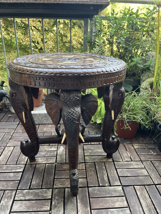 Elephant side table, solid wood, inlay work, circa 1920 (photo 2 of 11)