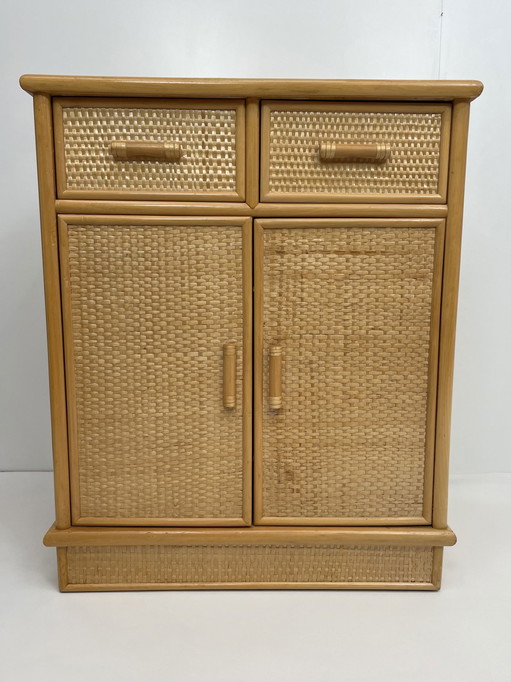 Mobiletto/comò vintage in rattan e bambù 