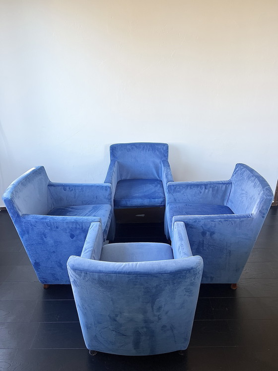 Image 1 of 4 x blauer Samt torquoise Samt Luxus Esszimmerstuhl mit bequemen Armlehnen