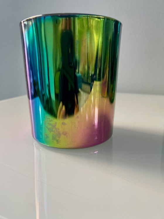 Image 1 of Conjunto de jarrón multicolor y 2 candelabros – efecto arcoíris