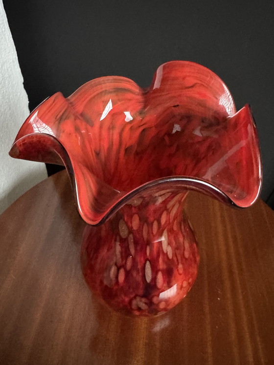 Image 1 of Vintage red and gold Murano glass vase
