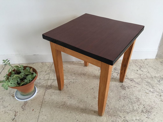 Image 1 of LOW TABOURET or LOW TABLE in FORMICA and VINTAGE wood