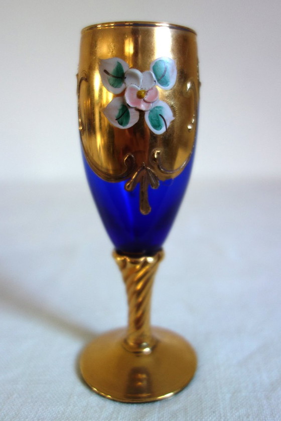 6 bicchieri da aperitivo Murano blu cobalto e oro vintage, Bicchieri e caraffe (foto 7 di 11)