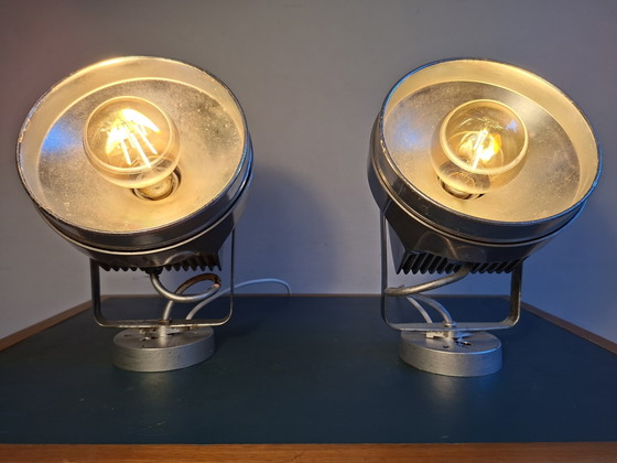 Duo Large Industrial Spots, Vintage Seventies – concord, Table lamps, Chrome, Metal (photo 2 of 14)