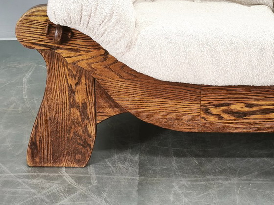 Image 1 of Brutalist Solid Oak and Bouclé Three-Seat Sofa, Czechoslovakia 1970s