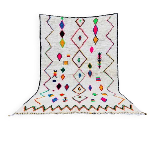 Gedecoreerd wit wollen vloerkleed 200cm x 300cm