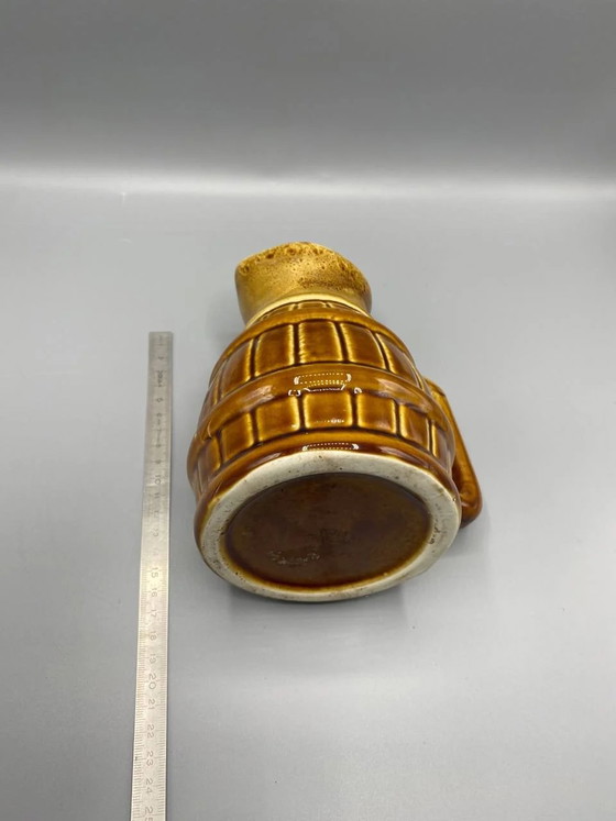 Ceramic Pitcher – Barrel-Banded Design – Brown and Cream Glaze – Decorative Objects, Rustic (photo 4 of 4)
