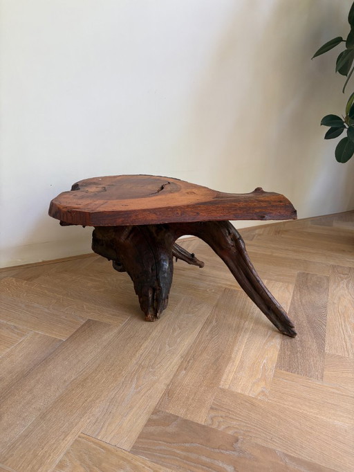 Brutalist tree trunk coffee table root wood vintage