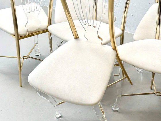 Image 1 of Set: 6 sedie in vetro acrilico con dettagli in ottone di Vereinigte Werkstätten, anni '80