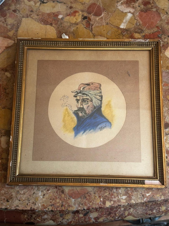Portrait of a Fisherman with a Pipe, Watercolor and Ink, Signed, 20th Century, 22 × 22 cm (photo 11 of 12)