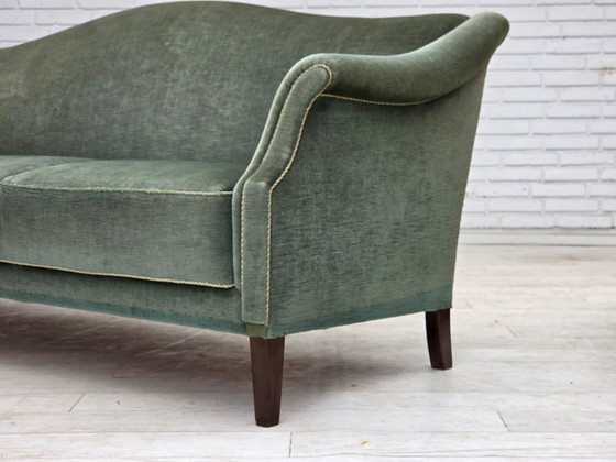 Image 1 of 1960s, 3-Seater Danish Sofa, Green Furniture Velour.