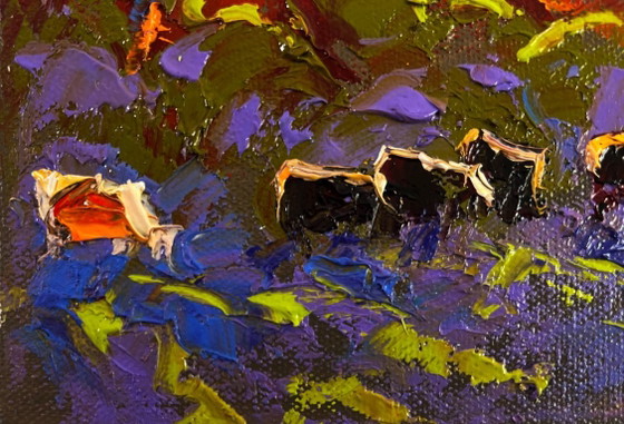 Image 1 of Original Oil Painting Sunset Nature Landscape Evening sky bathes the Earth