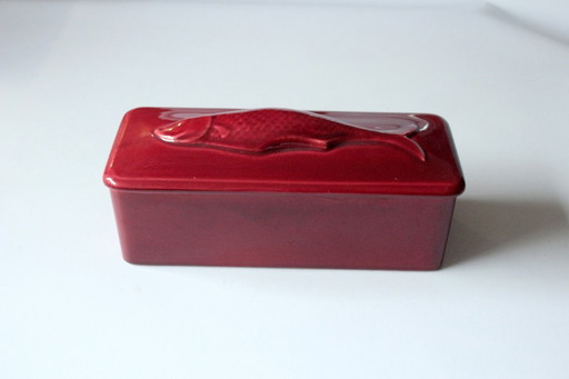 Fish pot Herring pot Matjestopf ceramic bordeaux-red - Vintage