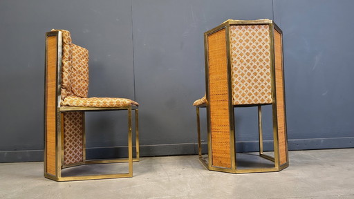 Romeo Rega Nr. 6 Stühle aus Messing und Korbgeflecht für Mario Sabot, 1970er Jahre – 4er-Set