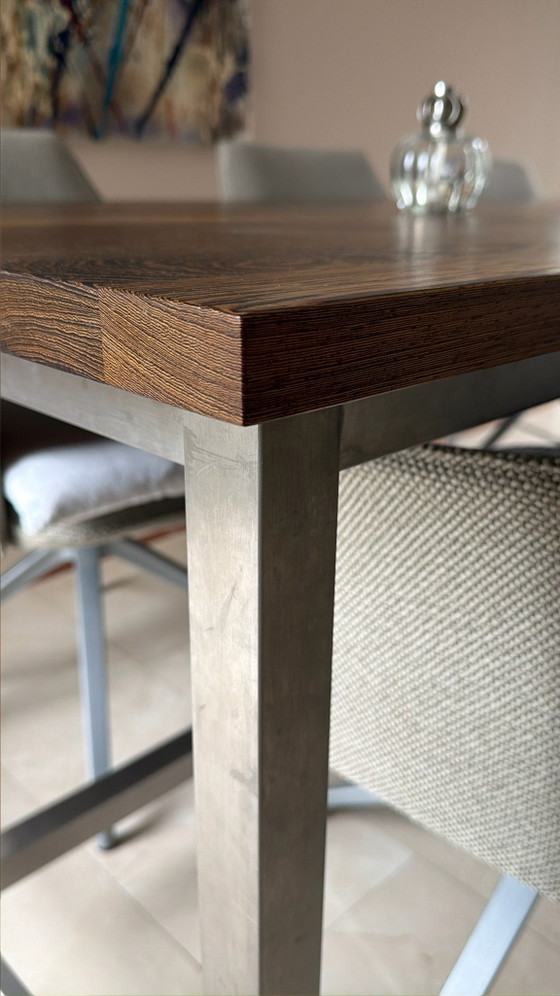 Wengé Solid Wood Dining Table 240×100x76 cm, Stainless Steel Base, Other, Brown (photo 4 of 6)