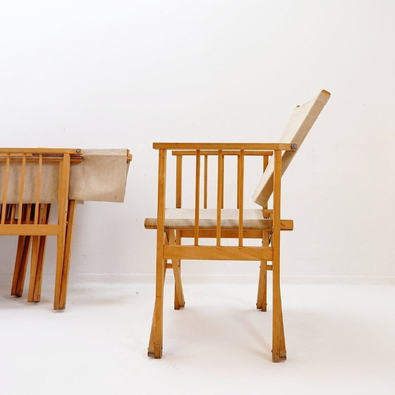 Image 1 of Set di 4 sedie pieghevoli in rovere e tela di cotone