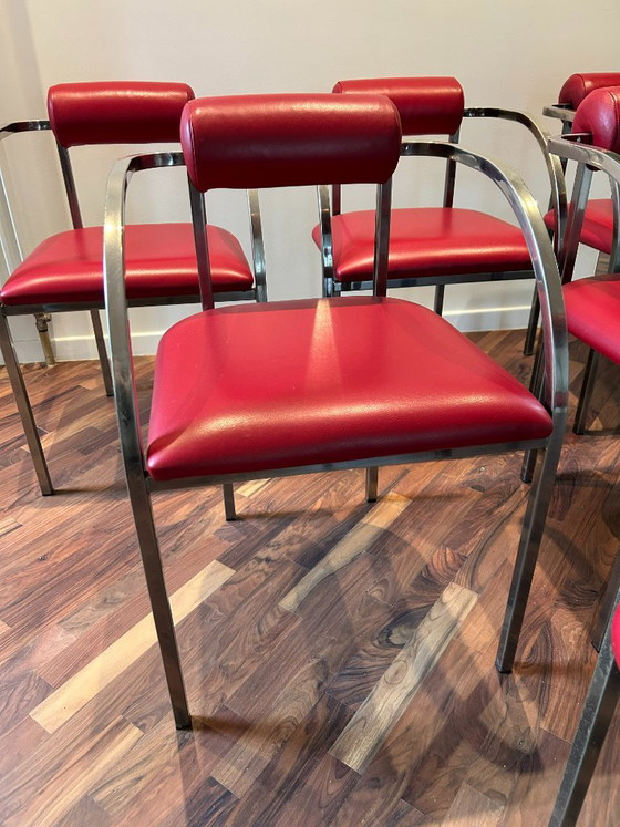 Belgochrom Fiesta dining chairs – red cow leather - 6 pieces – Metal (photo 4 of 19)