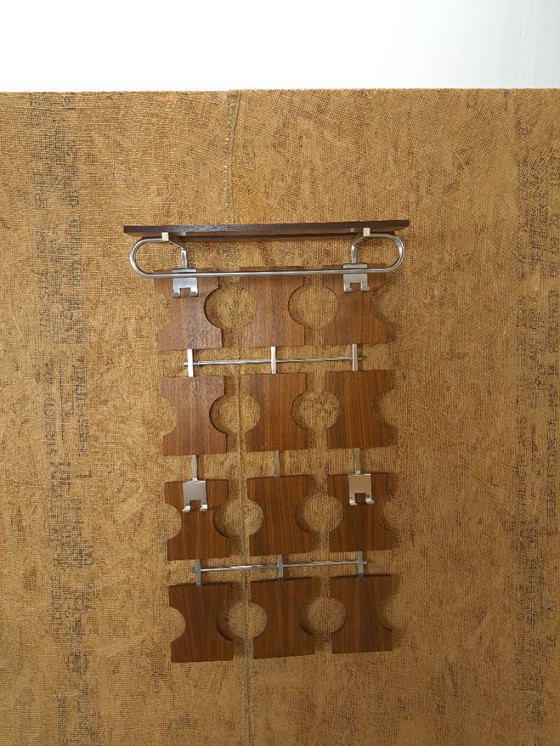 Image 1 of Porte-manteau mural en teck avec crochets chromés, n° 20