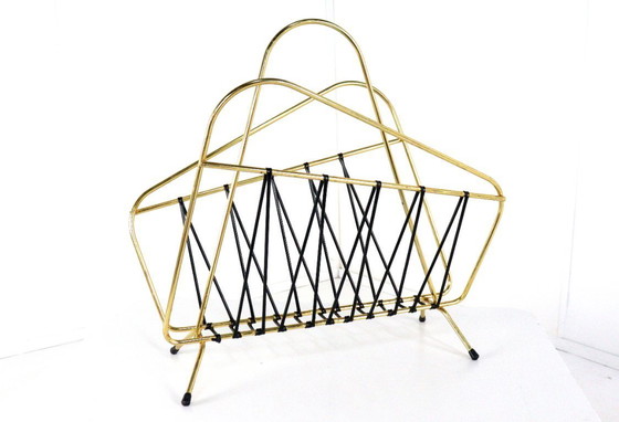 Image 1 of 1950s Brass Magazine Holder Magazine Rack