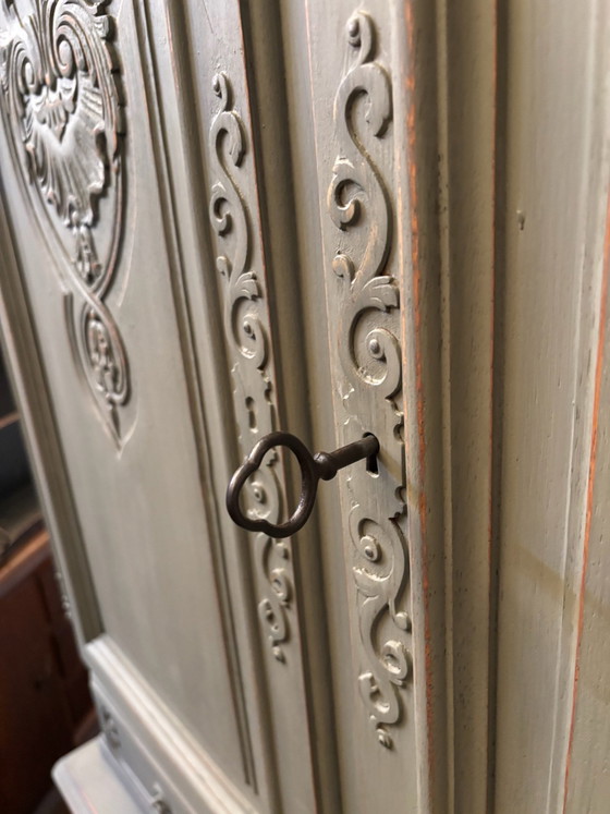 Brocante Queen Ann barkast / buffetkast / kast, Drankenkasten, Glas, Hout, Groen (foto 10 van 11)