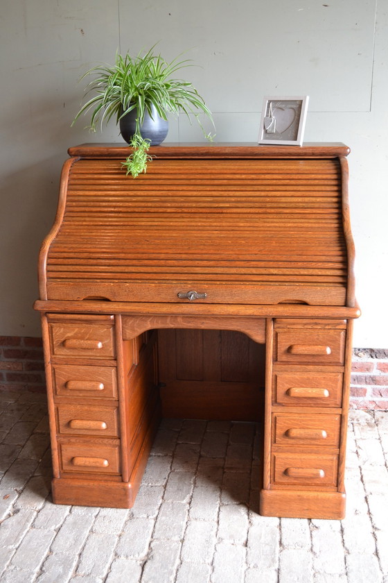 Image 1 of Antique Oak Wooden Shutter Desk, Secretaire