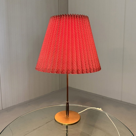 Image 1 of Brass Table Lamp With Pleated Shade 1950's