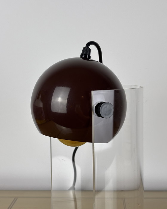 Image 1 of Vintage Eyeball Lamp 1970s Space Age Sputnik design 70s Brown Spot Light with Acrylic Stand Mid Century Modern Industrial Design