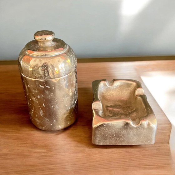 Set Fumo Ottone Pesante Mid-Century, Posacenere e Porta Sigarette, Anni '60, Punzonato – Oggetti decorativi (photo 2 of 8)