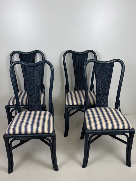 Image 1 of Vintage set eighties manou bamboo chairs dining table top glass