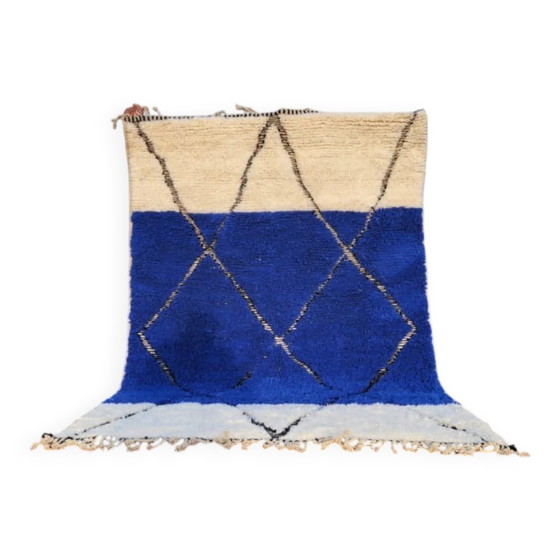 Cobalt and ecru Beni Ouarain rug in wool – 250 x 150 cm – Rugs & carpets, Cotton, Vintage (photo 2 of 8)