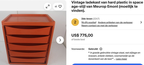 Image 1 of Meurop vintage ladenkast 5 laden Space Age oranje