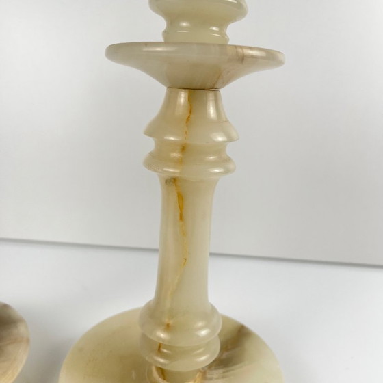 Image 1 of Pair of alabaster candlesticks, 20th century