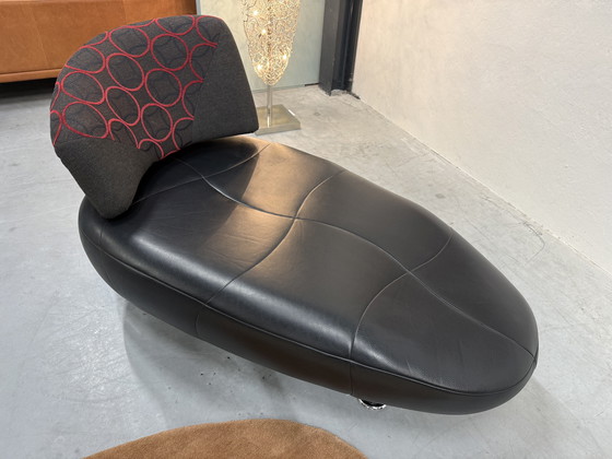 Image 1 of Leolux Kikko Chaise Longue zwart leer stof 